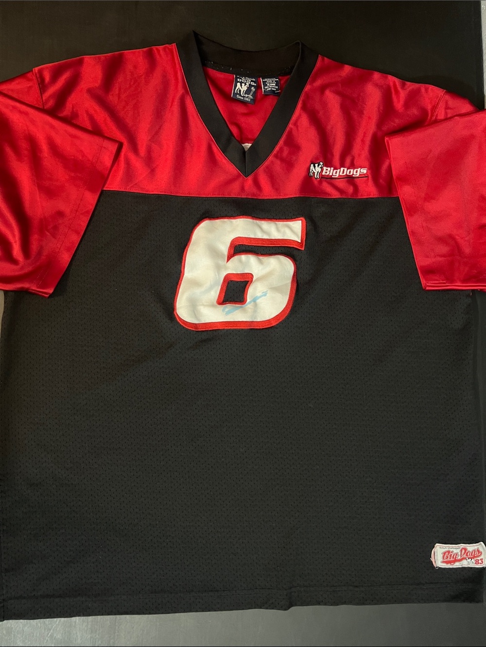 Big Dogs Men's Black and Red Jersey Shirt with White Number 6